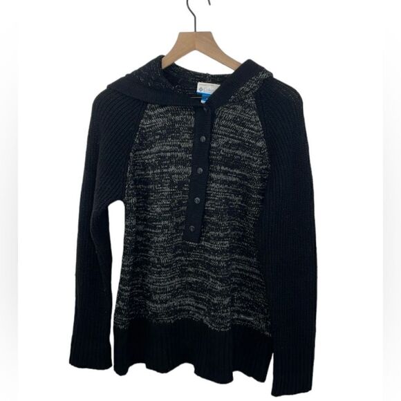 Columbia Hooded Black Long Sleeve Knit Pullover Hooded Sweater Wool Blen… - Picture 1 of 8